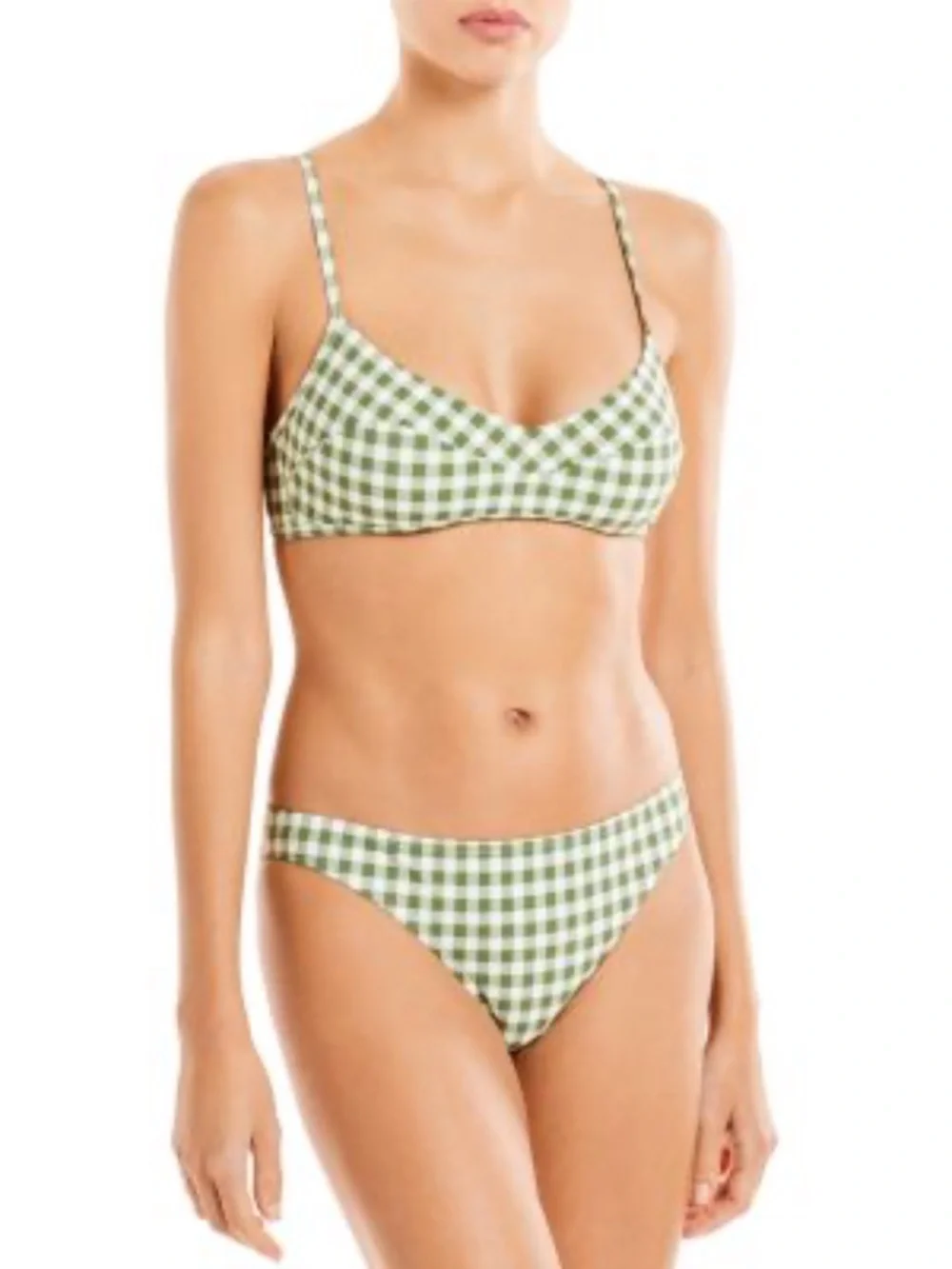 Tory Burch Gingham Check Green & Cream Two Piece Bikini, Size Medium